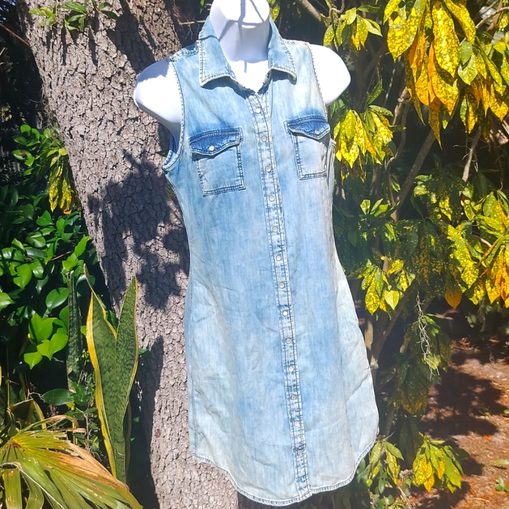Mavi jeans acid washed sleeveless denim dress small